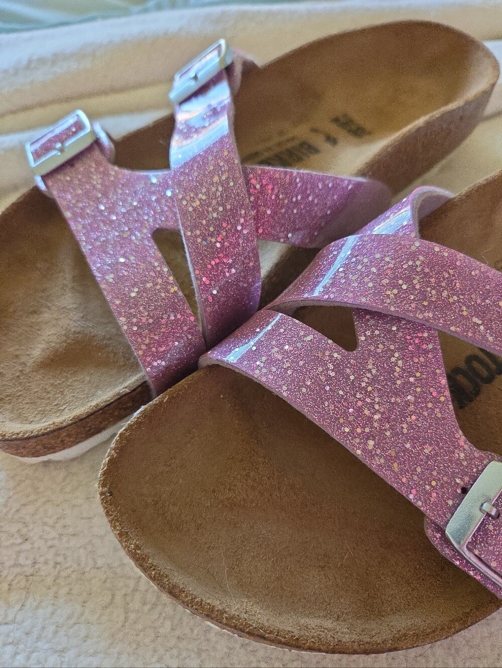 Birkenstock Mayari Pink Glitter Sparkle Sandals Size 38 EUC Worn Once - Picture 3 of 5